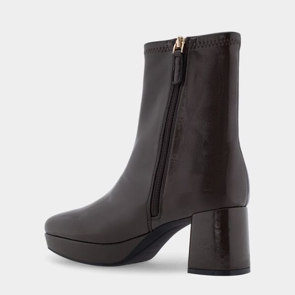 NEW Aerosoles Sussex Padded Insole Patent Ankle Block Heel Black Boots Platform - Picture 3 of 6